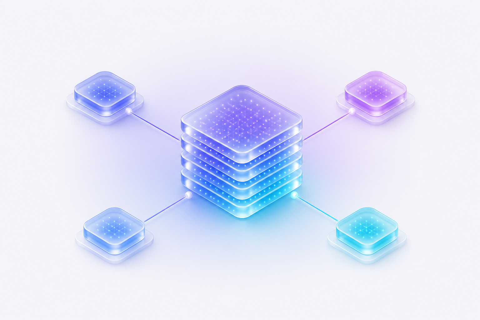 Translucent glass vector index connected to four provider nodes, representing pluggable knowledge providers